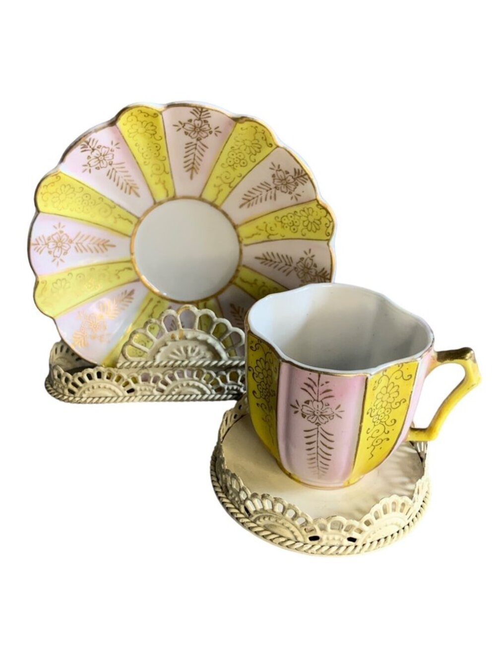 Pink and Yellow Gold Accents Tea Cut & Saucer Set Japan